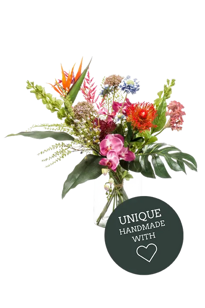 Künstlicher Blumenstrauß - Sahra auf transparentem Hintergrund mit echt wirkenden Kunstblättern in natürlicher Anordnung. Künstlicher Blumenstrauß - Sahra hat die Farbe Natur und ist 65 cm hoch. | aplanta Kunstpflanzen