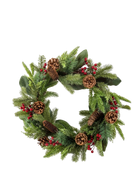 Künstlicher Tannenkranz - Jason auf transparentem Hintergrund mit echt wirkenden Kunstblättern in natürlicher Anordnung. Künstlicher Tannenkranz - Jason hat die Farbe Natur und ist 50 cm hoch. | aplanta Kunstpflanzen