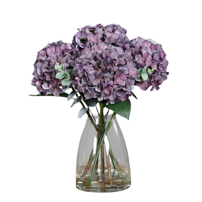 Künstlicher Hortensienstrauß - Leto | 40 cm | in Glasvase mit künstl. Wasser