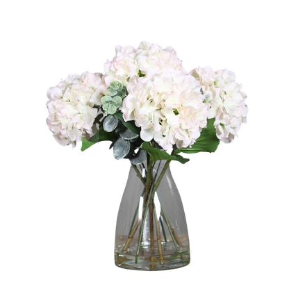 Künstlicher Hortensienstrauß - Stilgar | 40 cm | in Glasvase mit künstl. Wasser