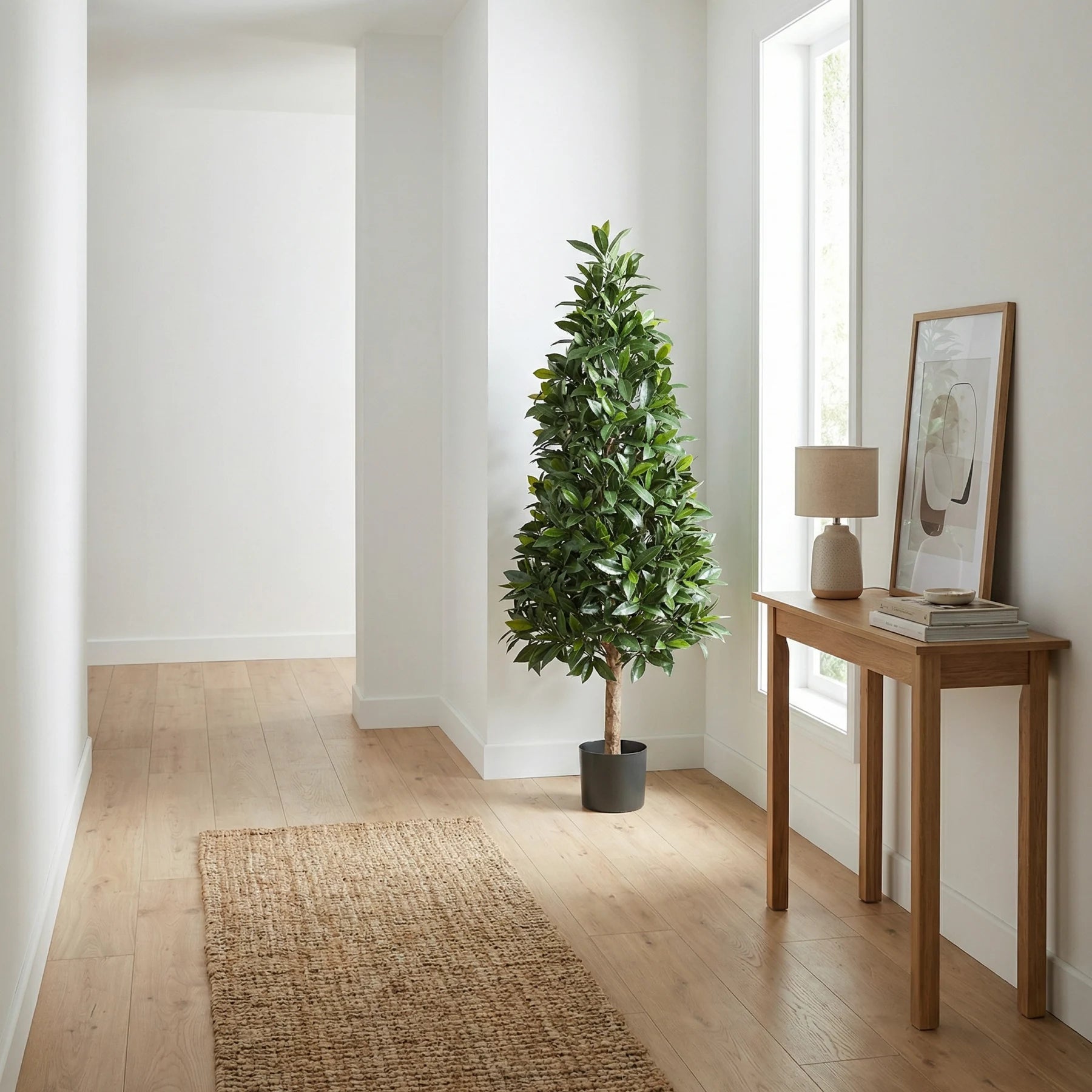 Künstlicher Lorbeer - Tamina, 140 cm, Kunstbaum von aplanta, UV-beständig, im schwarzen Topf, in Natur, für draußen