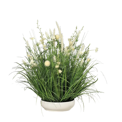 Künstliche Wiesenblumen - Alba, 40 cm, Kunstpflanze von aplanta, inkl. Dekotopf, in Creme, für drinnen