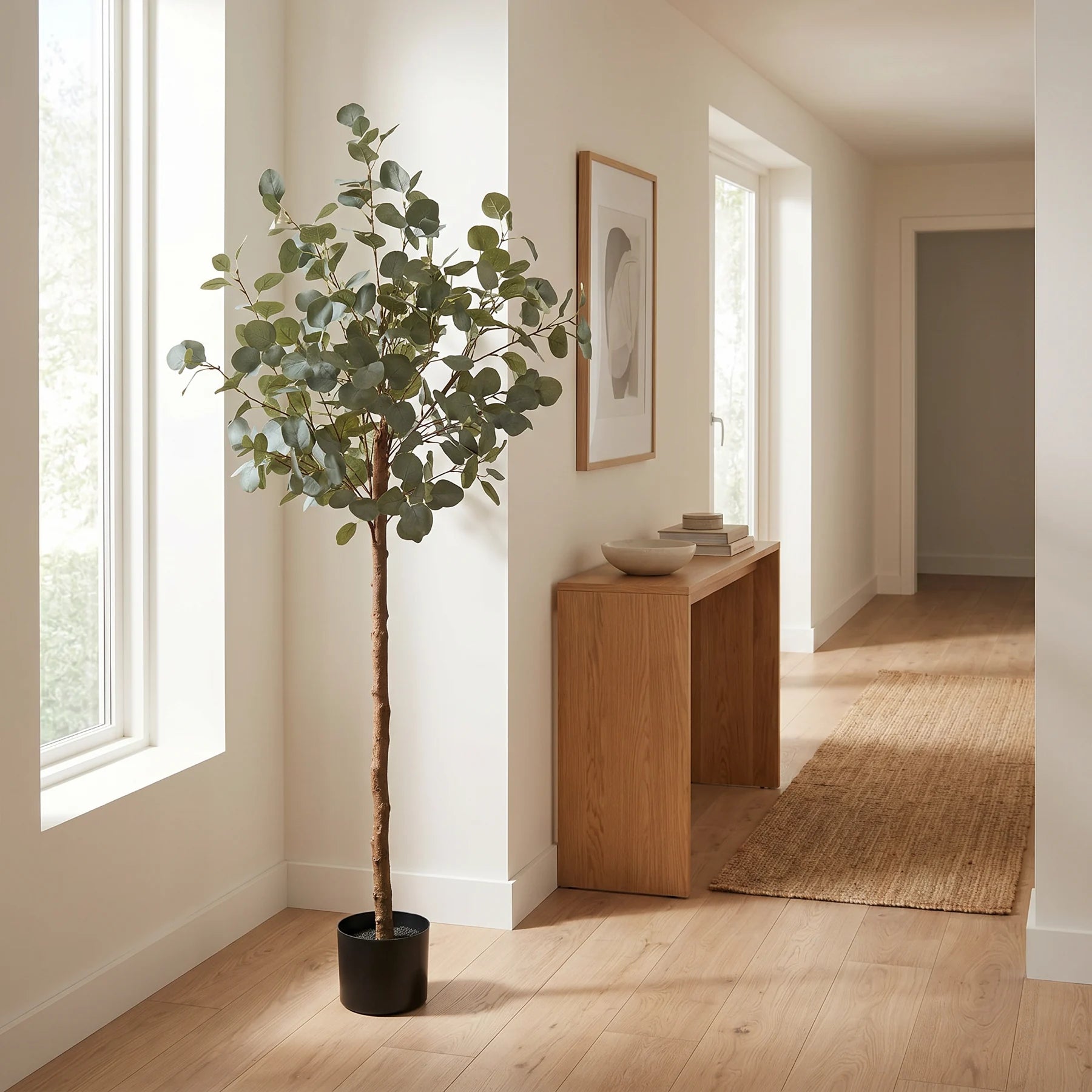 Künstlicher Eucalyptus Baum - Parla, 150 cm, Kunstbaum von aplanta, mit Echtholzstamm, in Grün, für drinnen