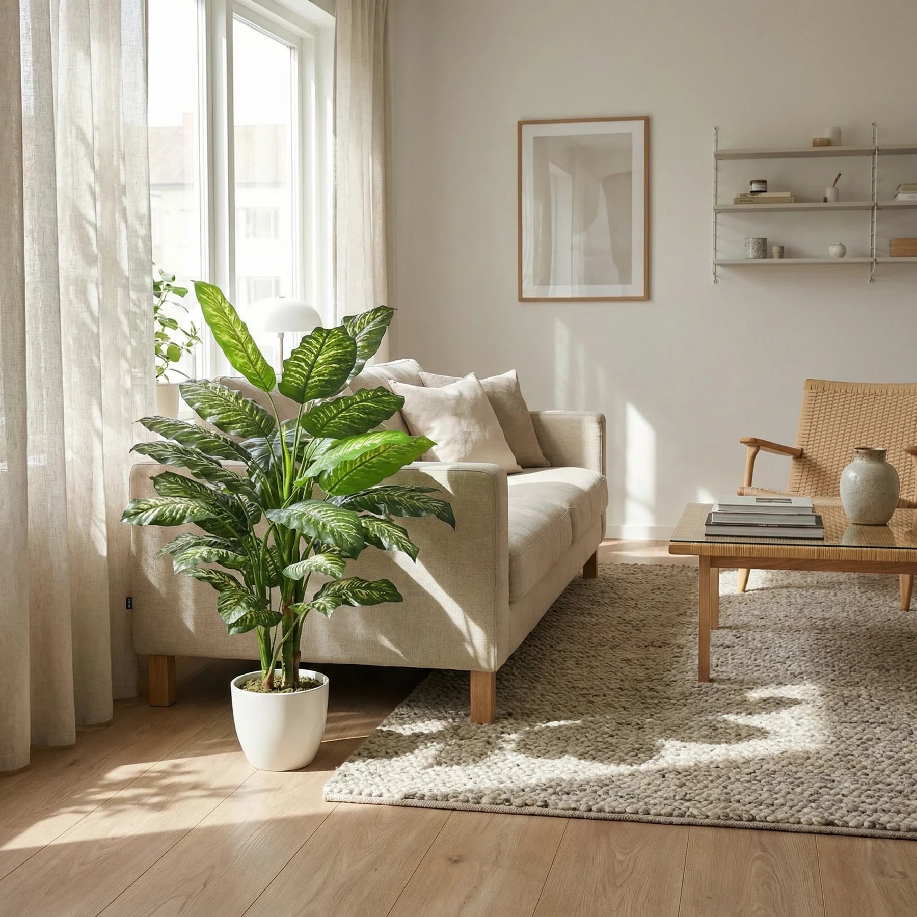 Künstliche Dieffenbachia - Mirella, 90 cm, Kunstpflanze von aplanta, in Grün, für drinnen
