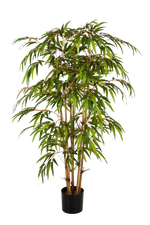 Hochwertiger Kunstbambus auf transparentem Hintergrund mit echt wirkenden Kunstblättern in natürlicher Anordnung. Künstlicher Bambus - Lasse hat die Farbe Natur und ist 120 cm hoch. | aplanta Kunstpflanzen