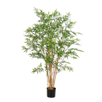 Hochwertiger Kunstbambus auf transparentem Hintergrund mit echt wirkenden Kunstblättern in natürlicher Anordnung. Künstlicher Bambus - Mina hat die Farbe Natur und ist 150 cm hoch. | aplanta Kunstpflanzen