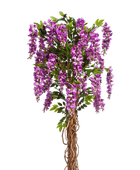 Künstlicher Blauregen - Rita auf transparentem Hintergrund mit echt wirkenden Kunstblättern. Diese Kunstpflanze gehört zur Gattung/Familie der 