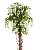 Künstlicher Blauregen - Ria auf transparentem Hintergrund mit echt wirkenden Kunstblättern. Diese Kunstpflanze gehört zur Gattung/Familie der 