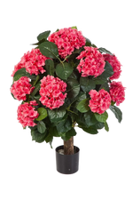 Hochwertige Hortensie künstlich auf transparentem Hintergrund mit echt wirkenden Kunstblättern in natürlicher Anordnung. Künstliche Hortensie - Nils hat die Farbe Rot und ist 62 cm hoch. | aplanta Kunstpflanzen