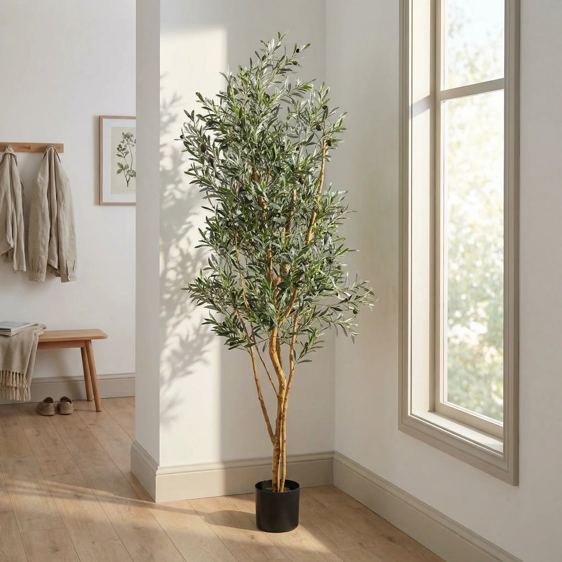Künstlicher Olivenbaum - Elsbeth, 180 cm, Kunstbaum von aplanta, feuerhemmend, B1-zertifiziert, in Grün, für drinnen