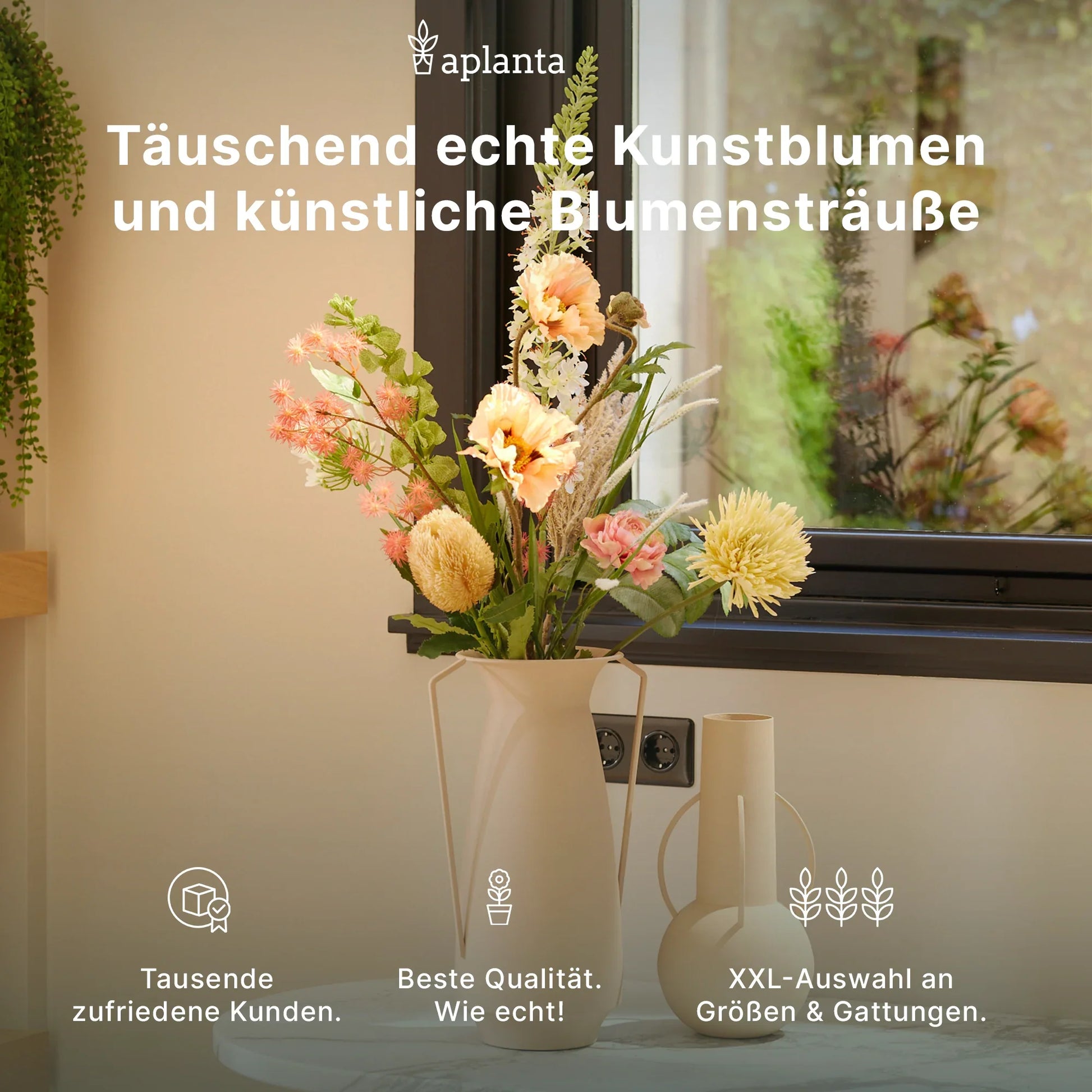 Künstlicher Rosenstrauß - Shiro, 40 cm, Kunstblume von aplanta, 11 Blüten, in Rot, für drinnen