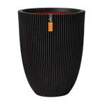 Pflanzkübel elegant niedrig Groove schwarz, 34x46cm, von aplanta, für drinnen & draußen