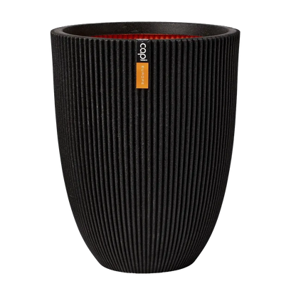 Pflanzkübel elegant niedrig Groove schwarz, 34x46cm, von aplanta, für drinnen & draußen