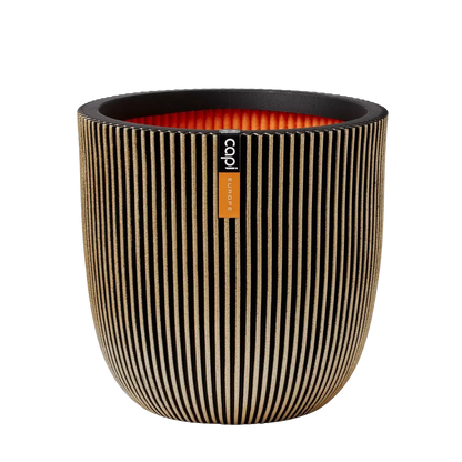 Blumentopf Kugel Groove schwarz gold, 43x41cm, Pflanzkübel von aplanta, in Schwarz-Gold, für drinnen & draußen