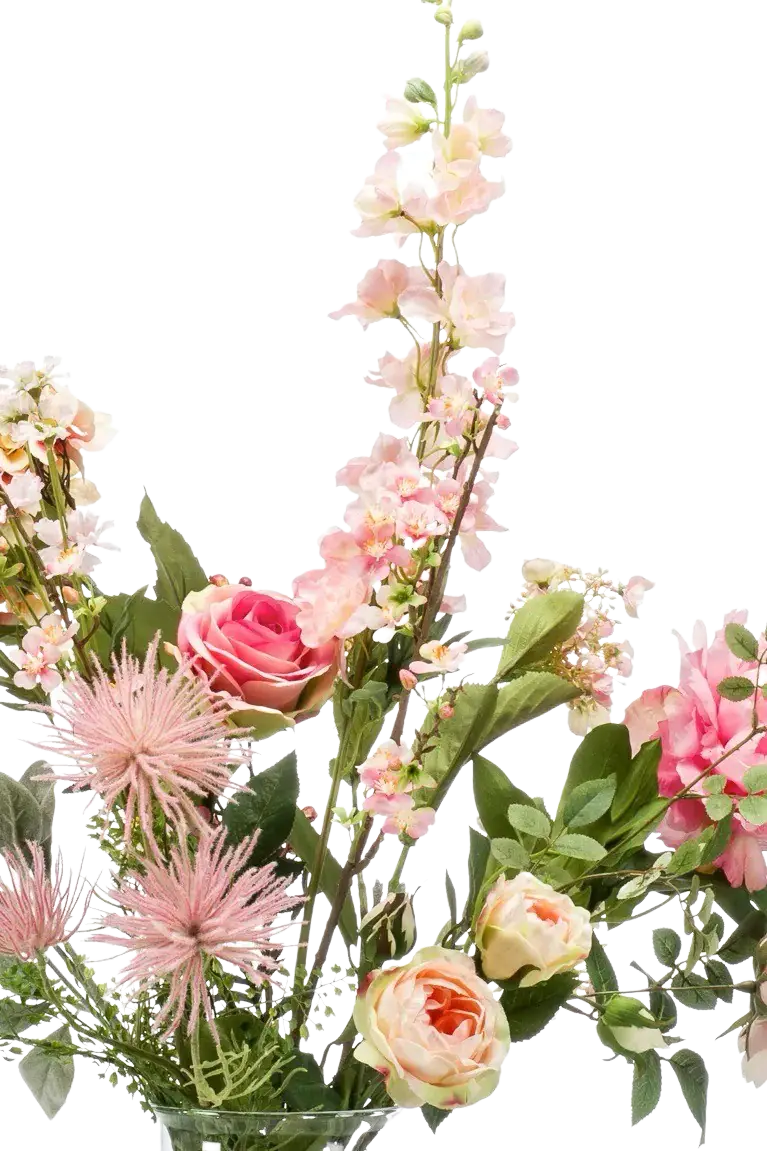 Künstlicher XL Blumenstrauß - Theresa auf transparentem Hintergrund, als Ausschnitt fotografiert, damit die Details der Kunstpflanze bzw. des Kunstbaums noch deutlicher zu erkennen sind.