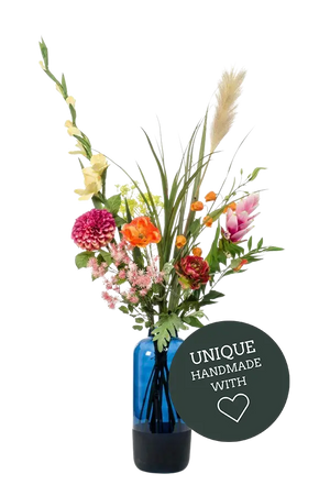 Künstlicher XL Blumenstrauß - Abbi auf transparentem Hintergrund mit echt wirkenden Kunstblättern. Diese Kunstpflanze gehört zur Gattung/Familie der "Blumensträuße" bzw. "Kunst-Blumensträuße".