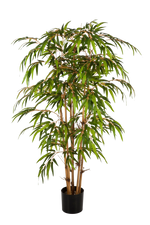 Hochwertiger Kunstbambus auf transparentem Hintergrund mit echt wirkenden Kunstblättern in natürlicher Anordnung. Künstlicher Bambus - Lasse hat die Farbe Natur und ist 150 cm hoch. | aplanta Kunstpflanzen